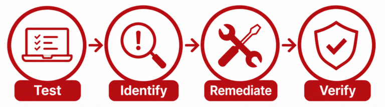 Four-step accessibility process: Test, Identify, Remediate, and Verify.